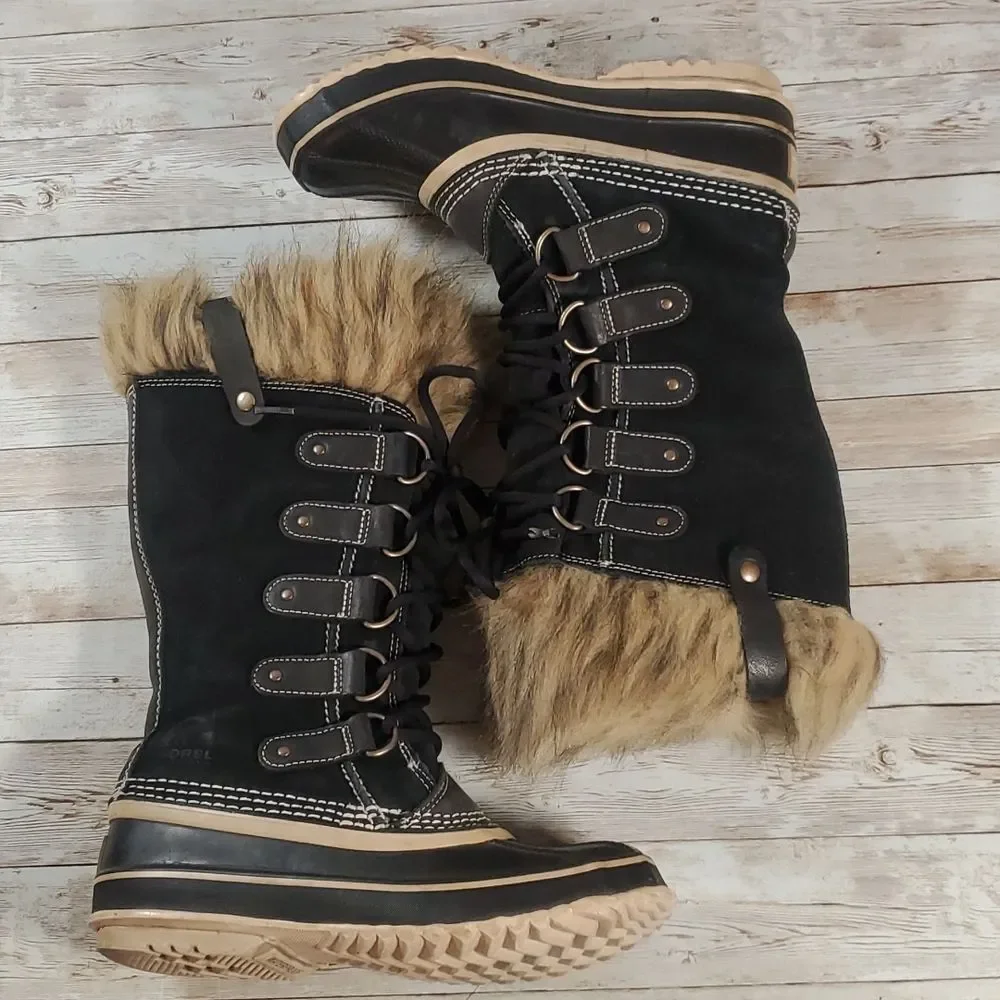 Sorel Joan of Arctic‎ Waterproof Womens Boots Size 6 Black & Natural Colorway